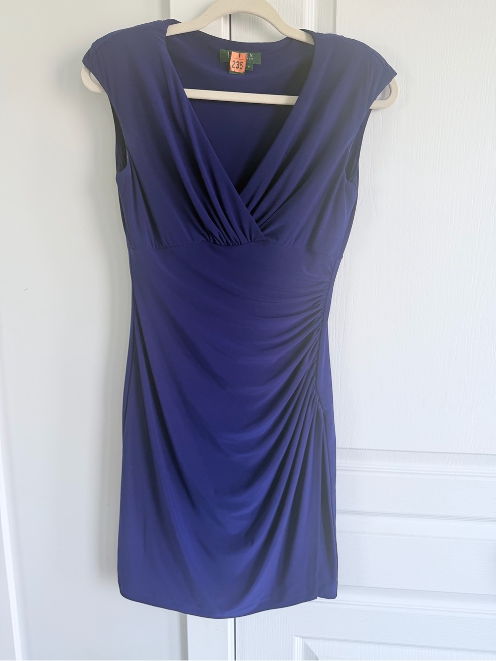 Lauren Ralph Lauren Deep Blue Sleeveless Ruched Midi Dress